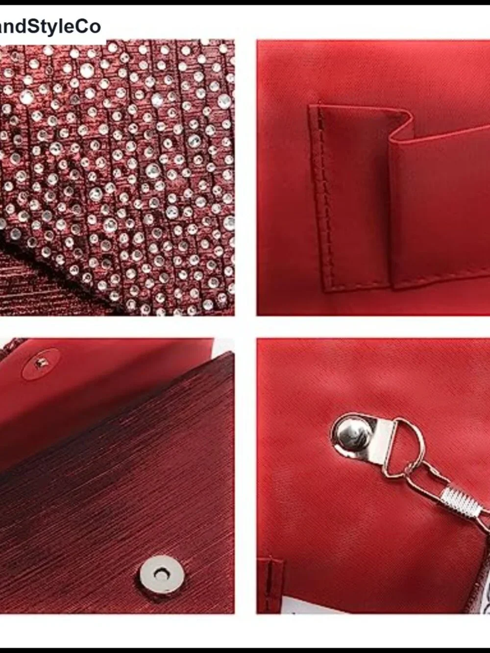 Dasein Rhinestone Frosted Satin Evening Clutch with Chain Strap